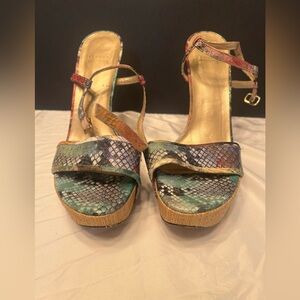 Stuart Weitzman Multicolor Snake Print Platform Heels
